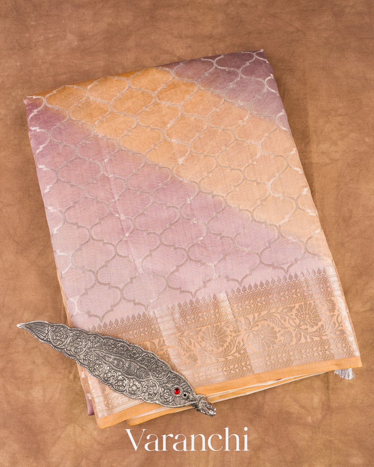 Dusty Lavender-Peach Pure Chanderi Silk Cotton Saree