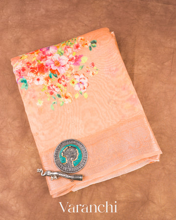 Light Coral Peach Pure Chanderi Silk Cotton Saree 