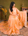 Light Coral Peach Pure Chanderi Silk Cotton Saree 