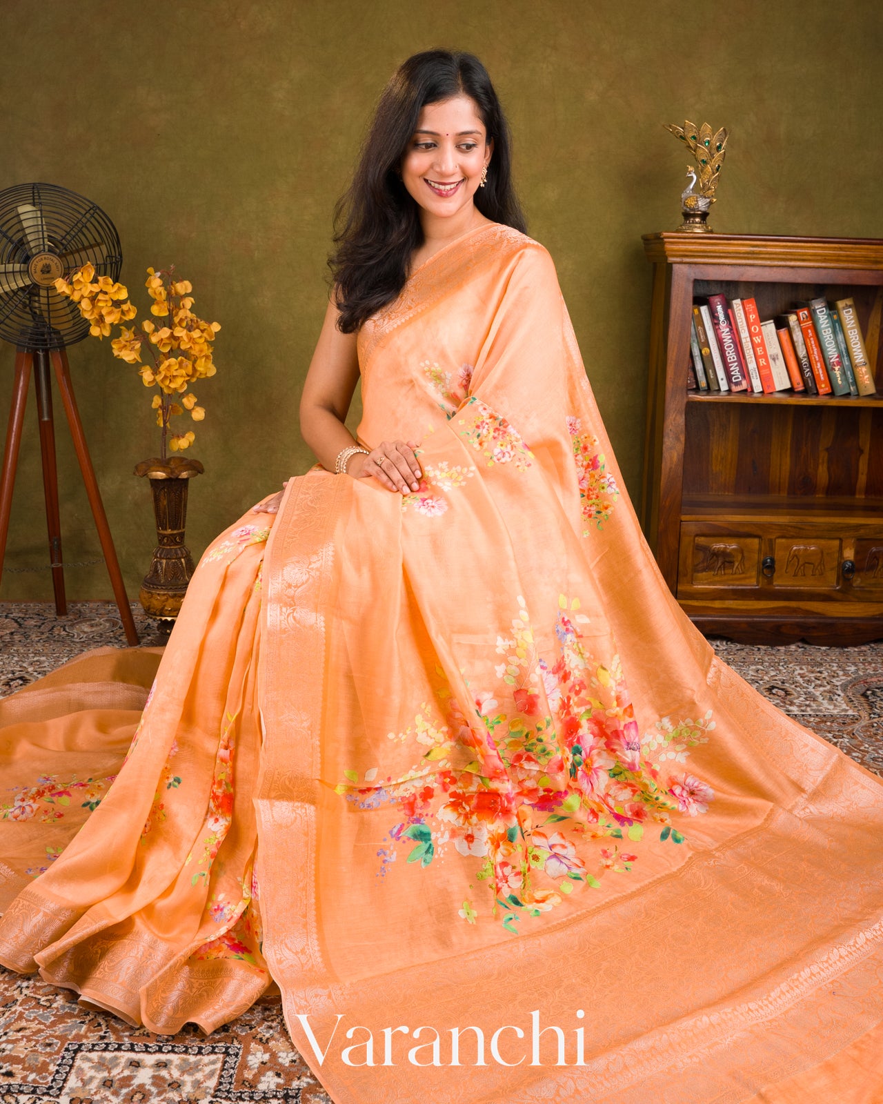 Light Coral Peach Pure Chanderi Silk Cotton Saree 