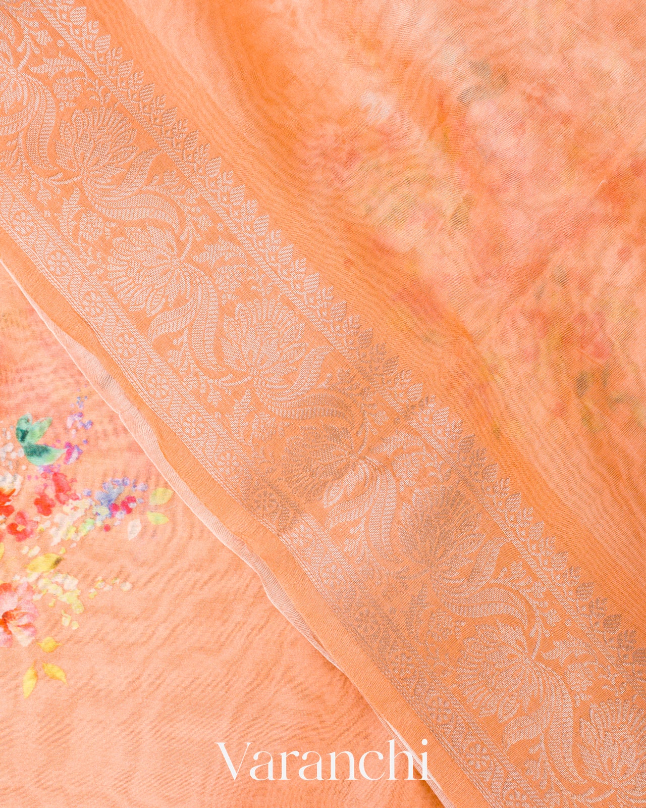 Light Coral Peach Pure Chanderi Silk Cotton Saree 