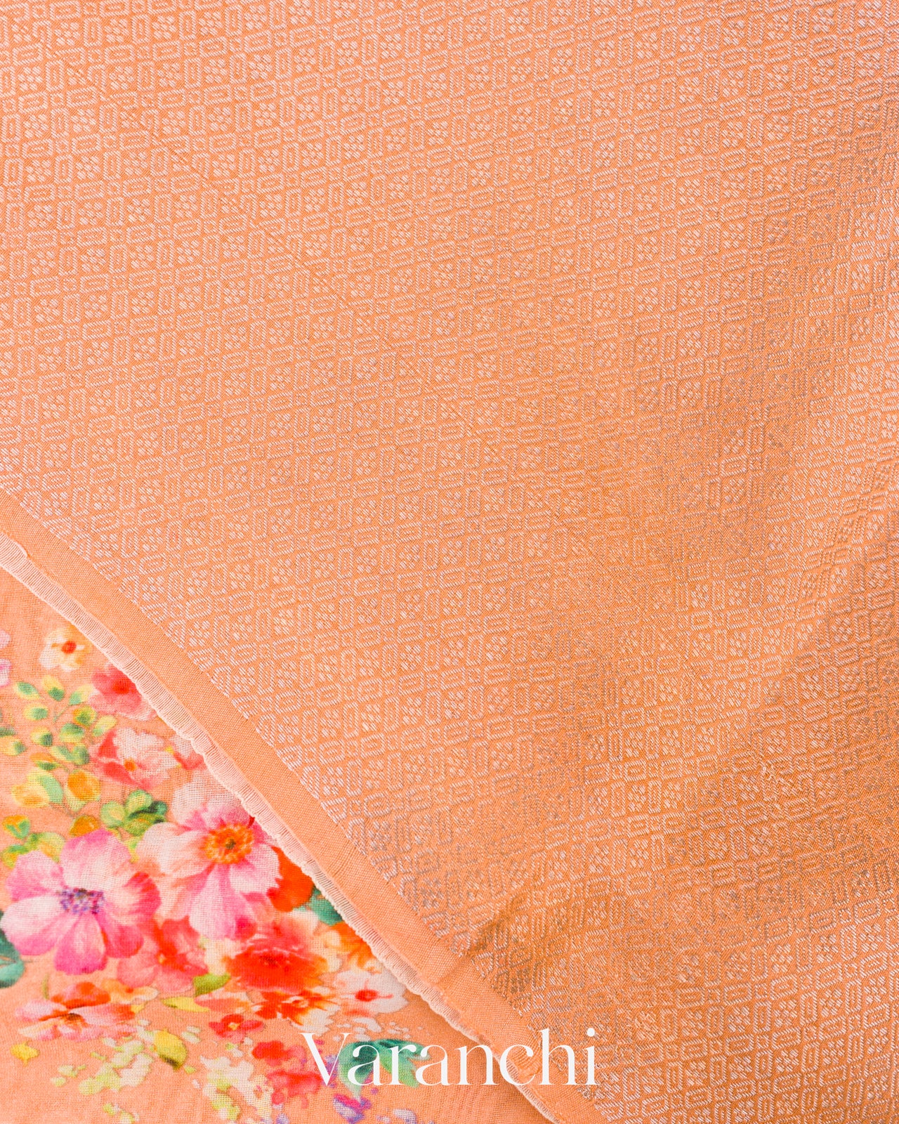 Light Coral Peach Pure Chanderi Silk Cotton Saree 