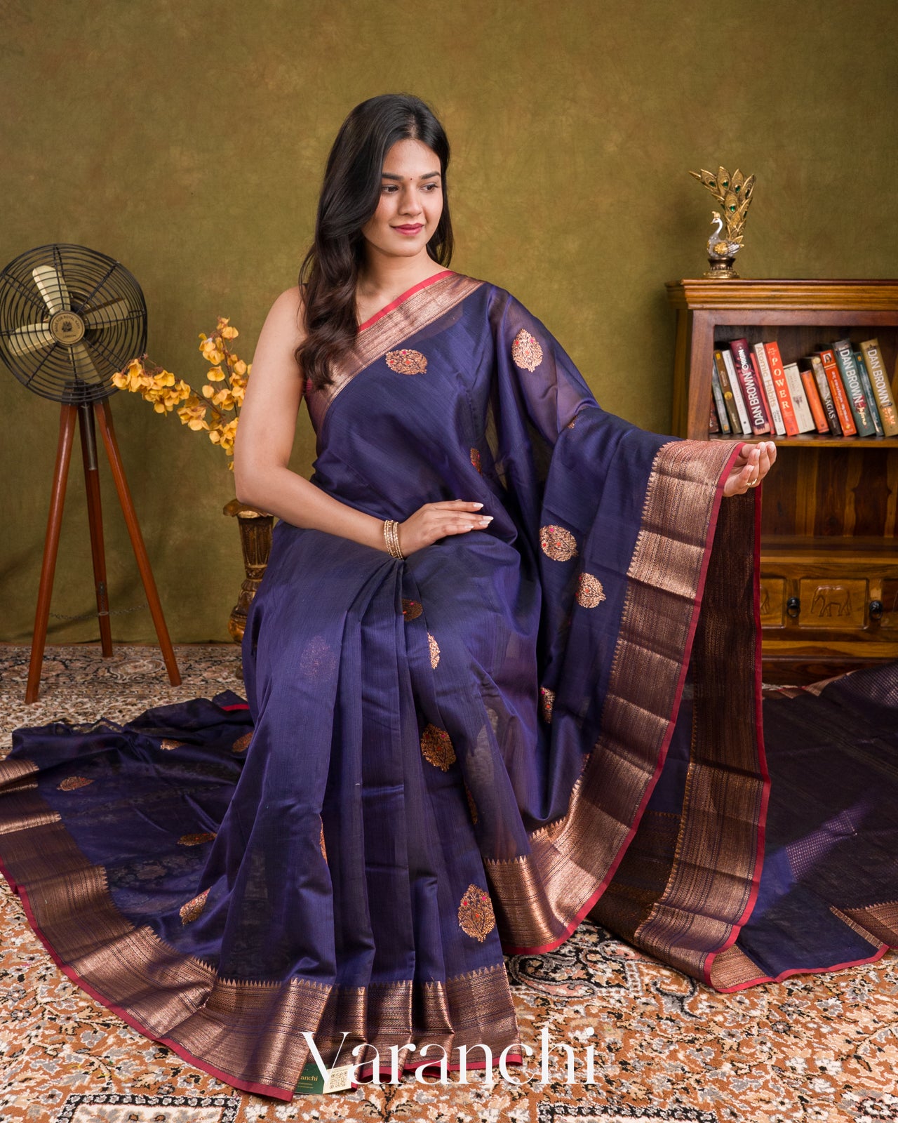 Royal Blue Pure Chanderi Silk Cotton Handloom Saree