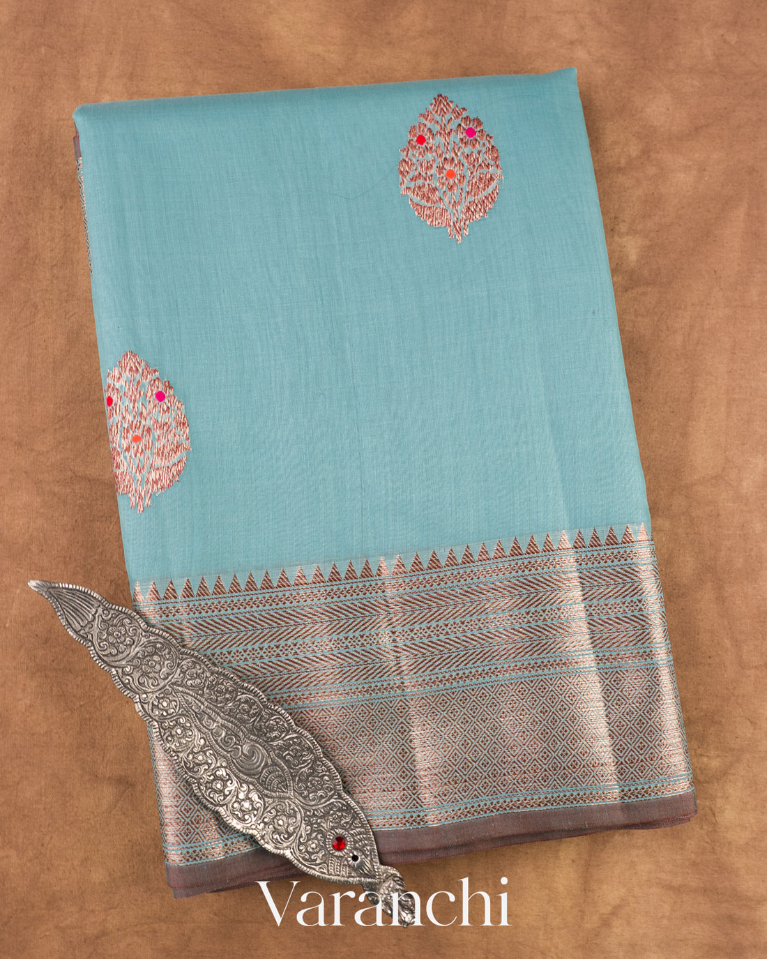 Power Blue Pure Chanderi Silk Cotton Handloom Saree