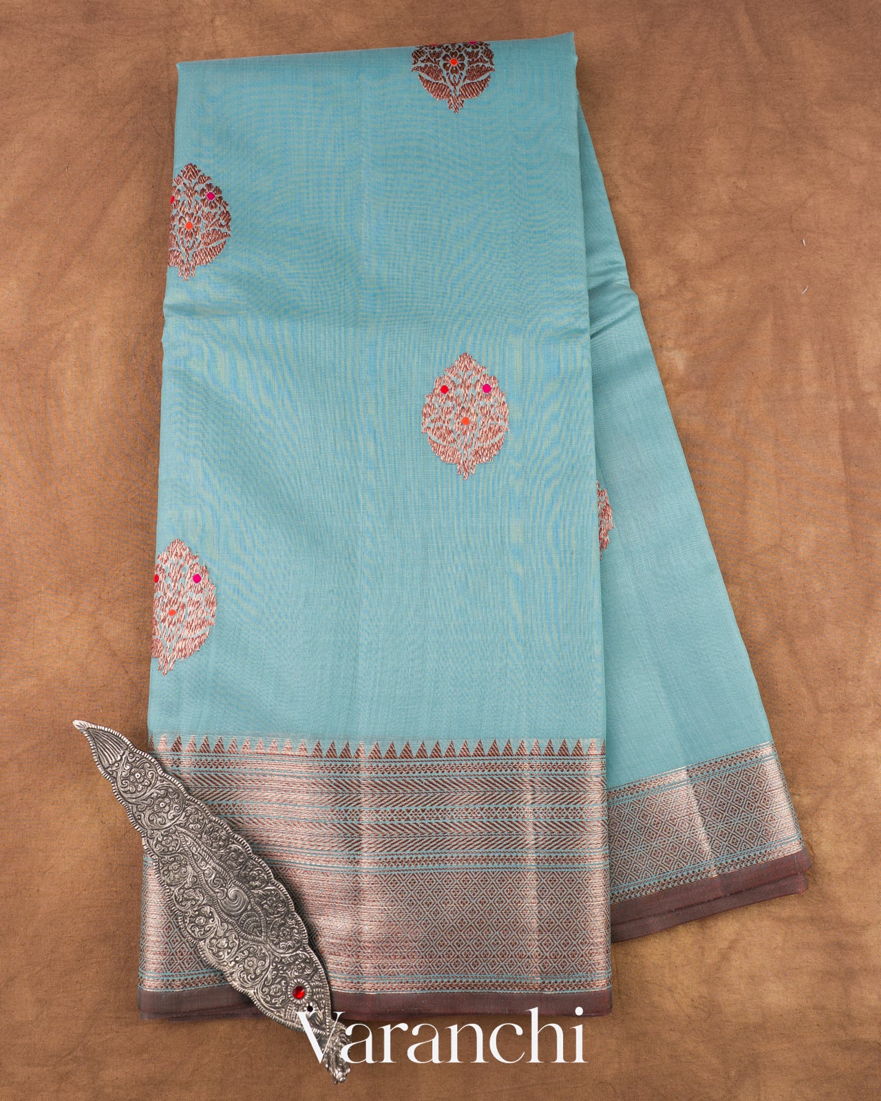Power Blue Pure Chanderi Silk Cotton Handloom Saree