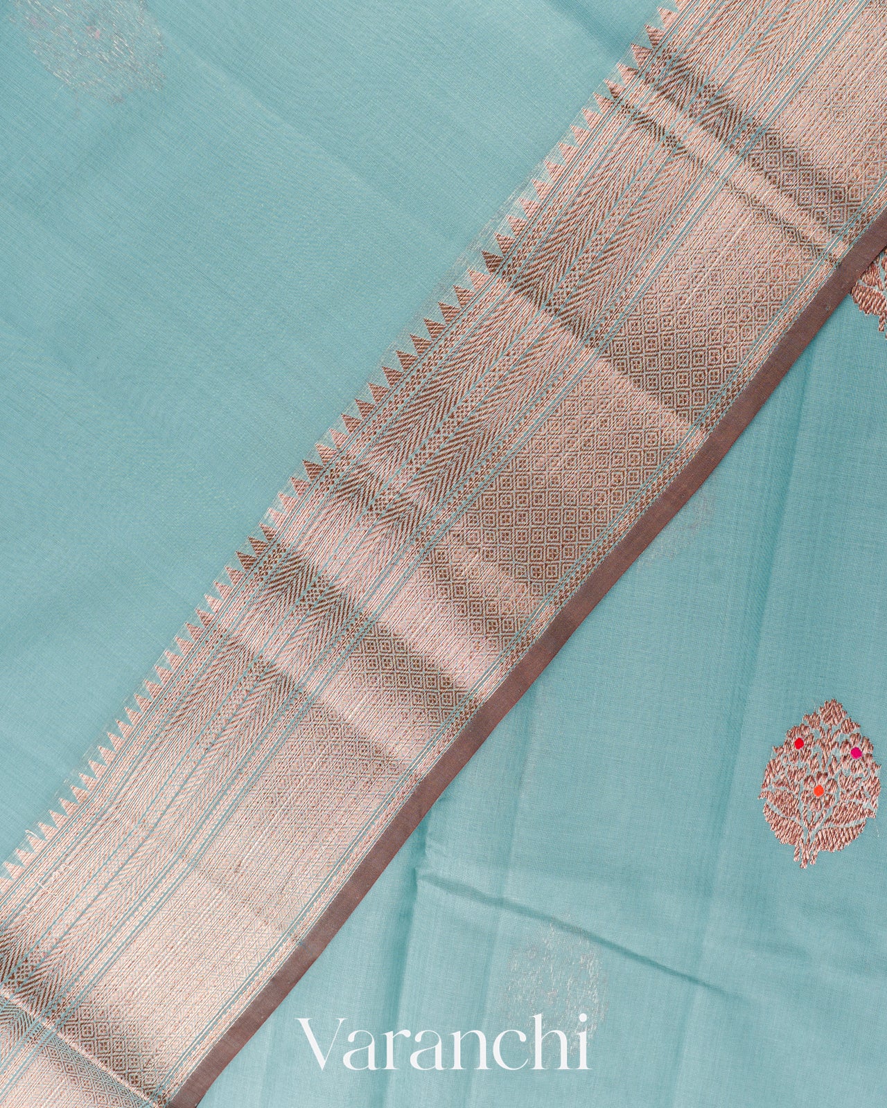 Power Blue Pure Chanderi Silk Cotton Handloom Saree