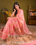 Lotus Pink Floral Printed Pure Chanderi Silk Cotton Saree