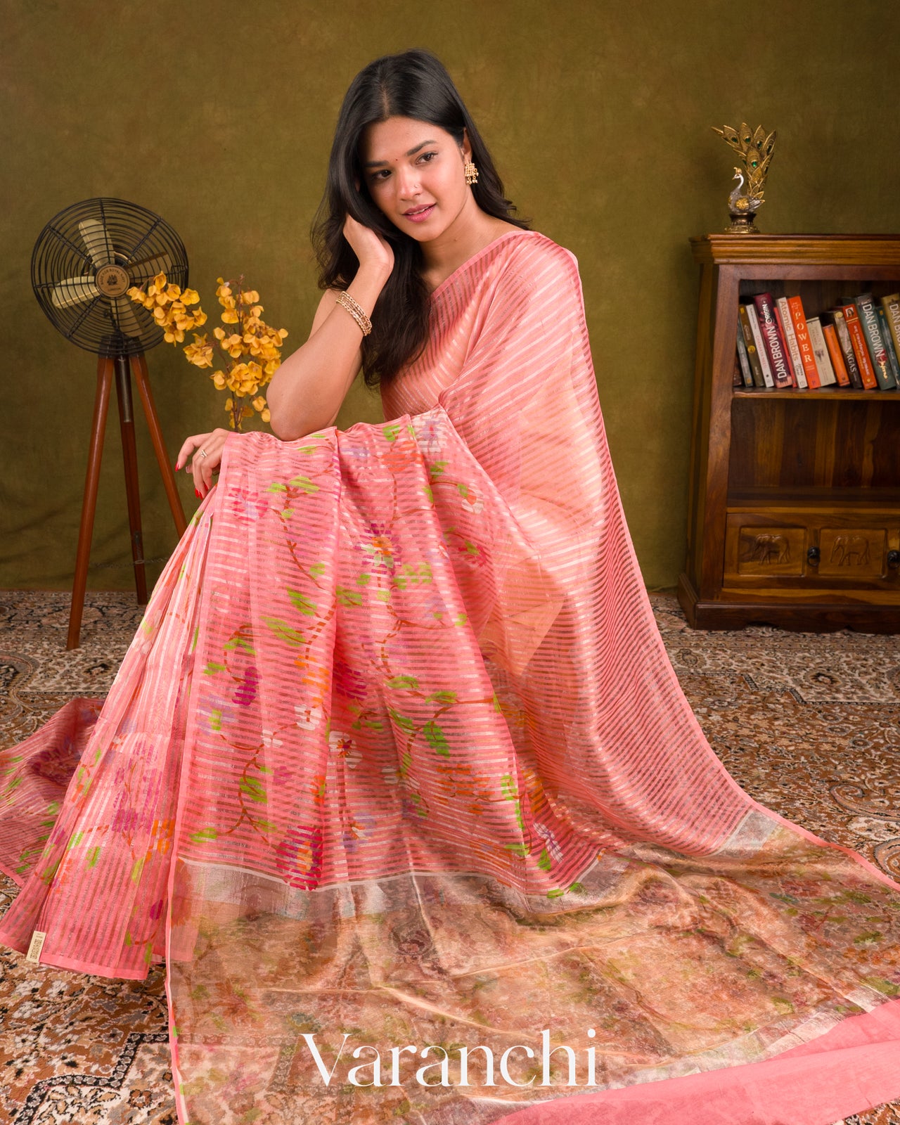 Lotus Pink Floral Printed Pure Chanderi Silk Cotton Saree