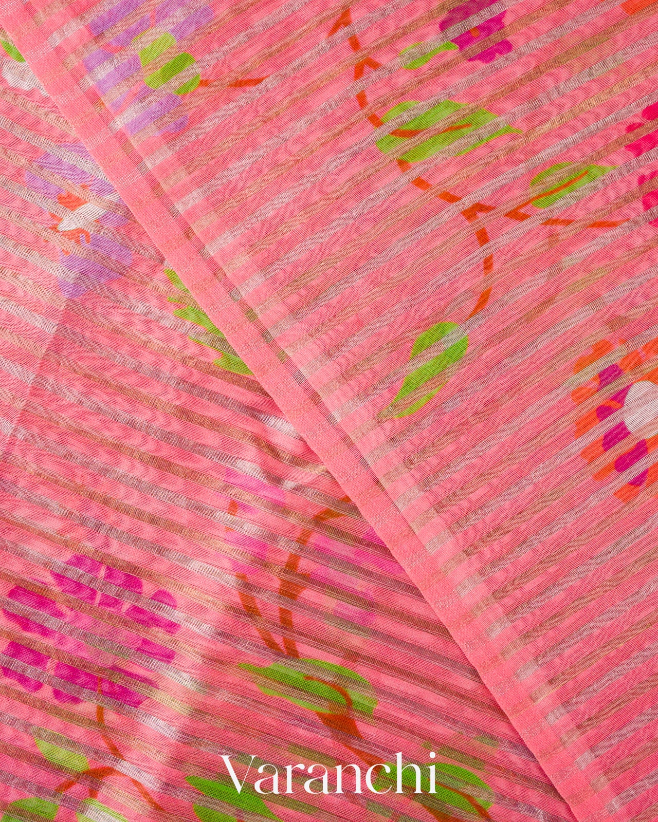 Lotus Pink Floral Printed Pure Chanderi Silk Cotton Saree