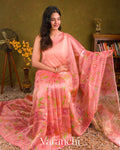 Lotus Pink Floral Printed Pure Chanderi Silk Cotton Saree