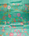 Aqua-Teal Floral Printed Pure Chanderi Silk Cotton Saree