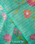 Aqua-Teal Floral Printed Pure Chanderi Silk Cotton Saree