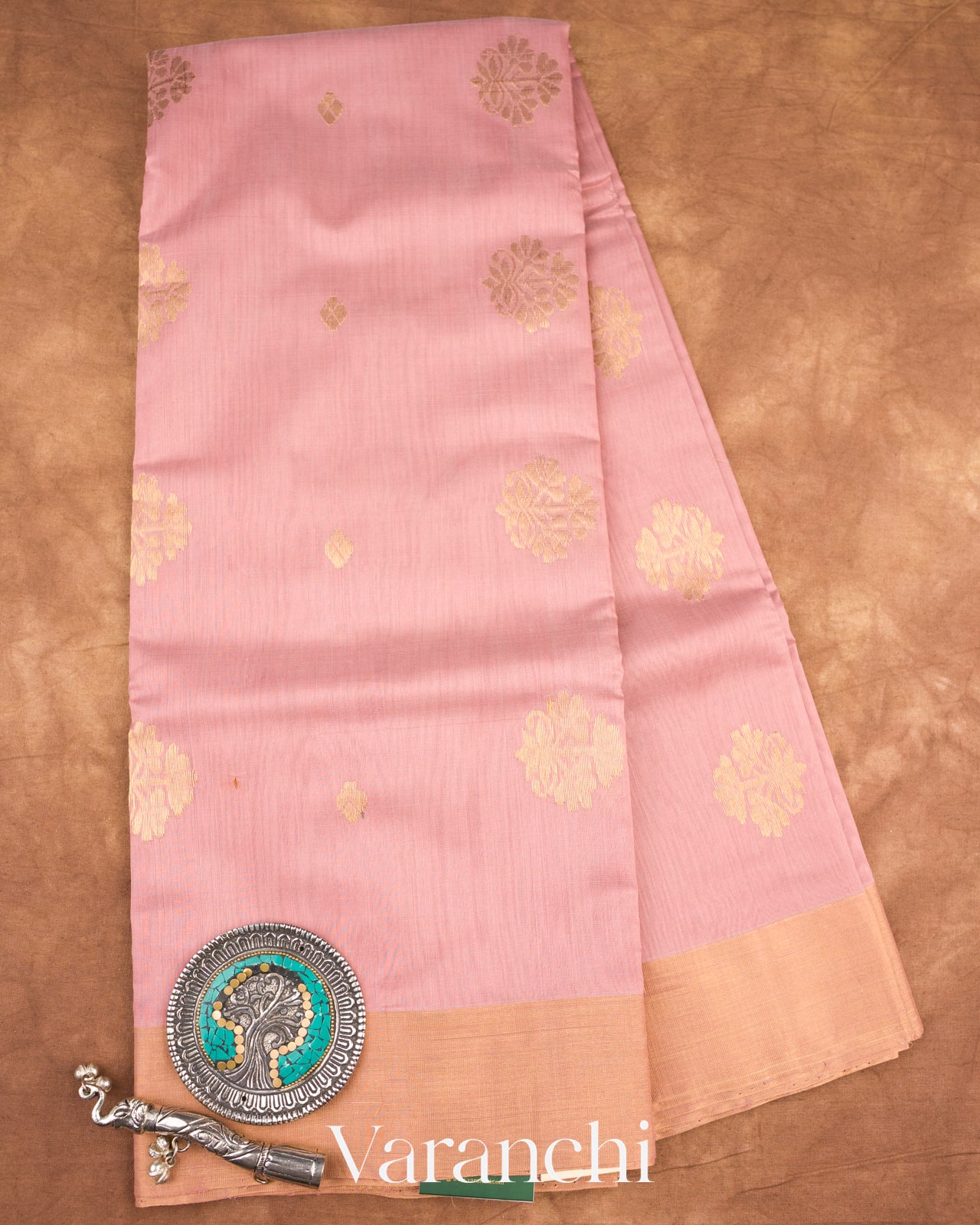 Dusty Pink Pure Chanderi Silk Cotton Handloom Saree