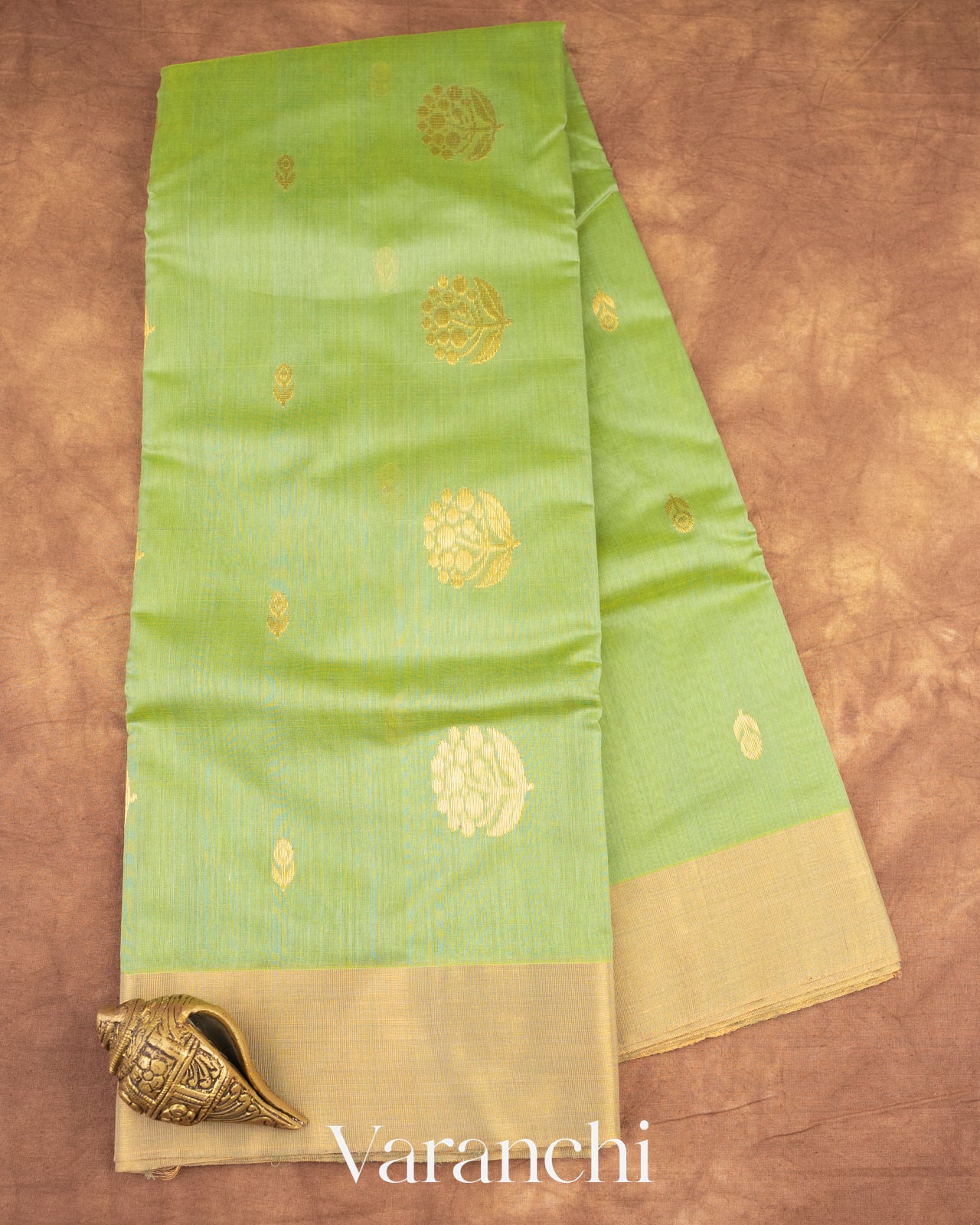 Light Parrot Green Pure Chanderi Silk Cotton Handloom Saree