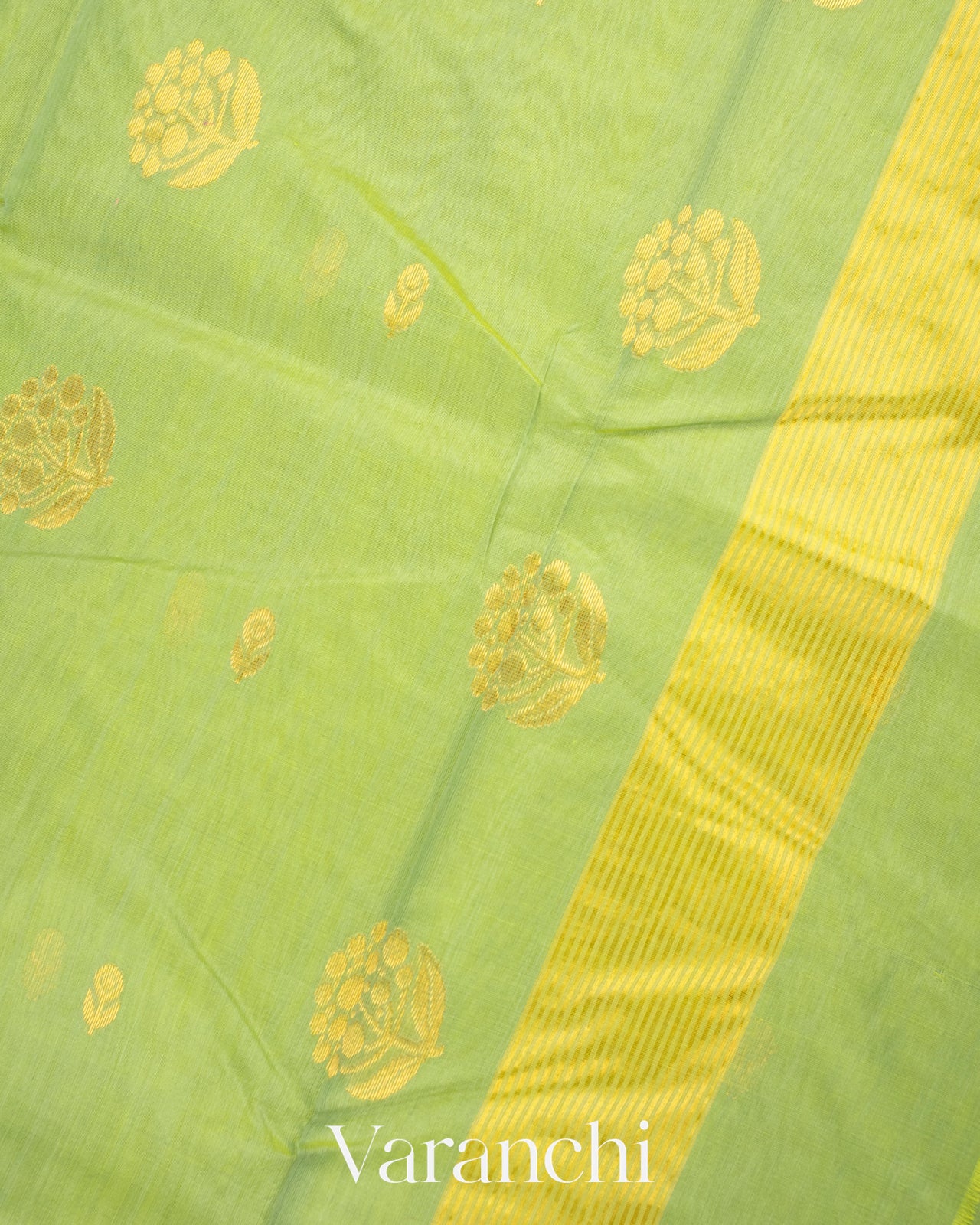 Light Parrot Green Pure Chanderi Silk Cotton Handloom Saree