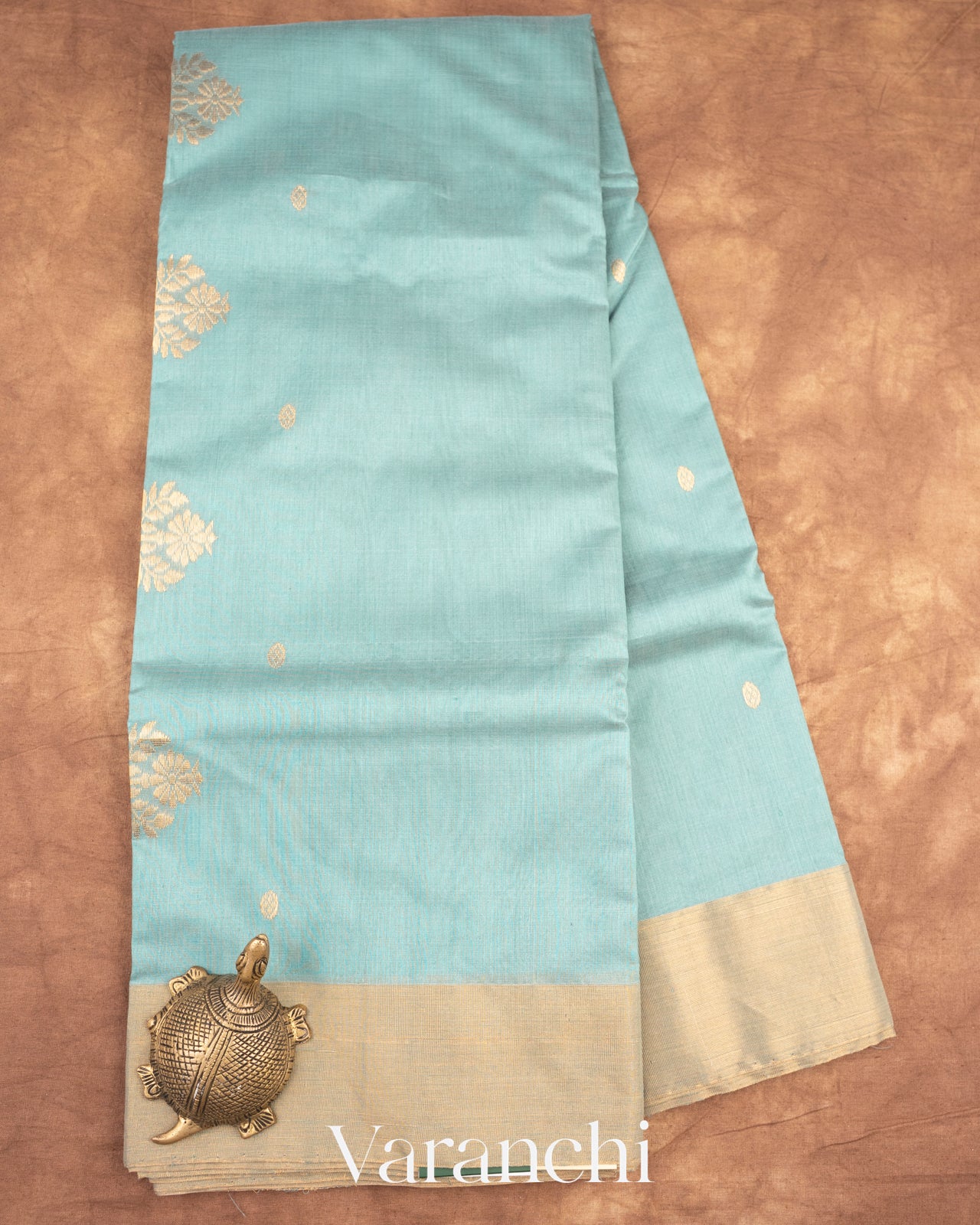 Powder Blue Pure Chanderi Silk Cotton Handloom Saree