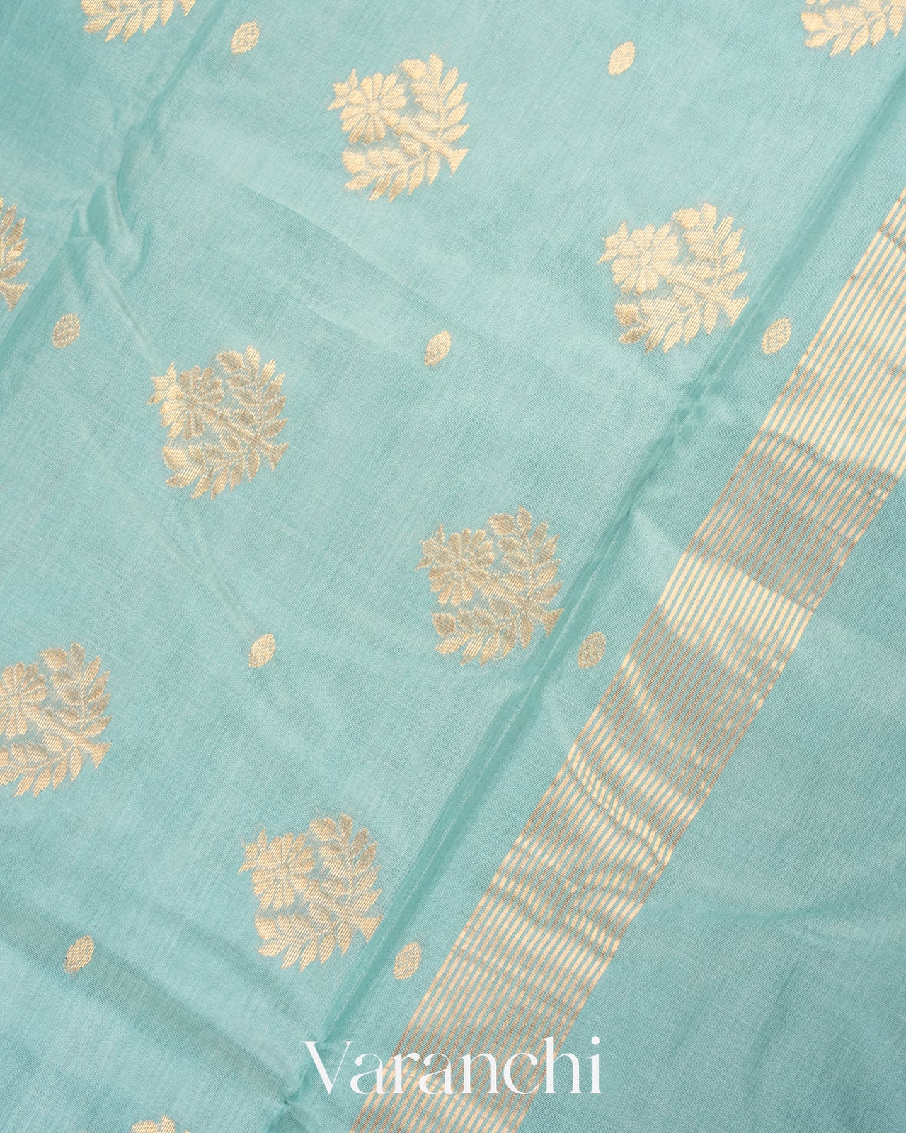 Powder Blue Pure Chanderi Silk Cotton Handloom Saree