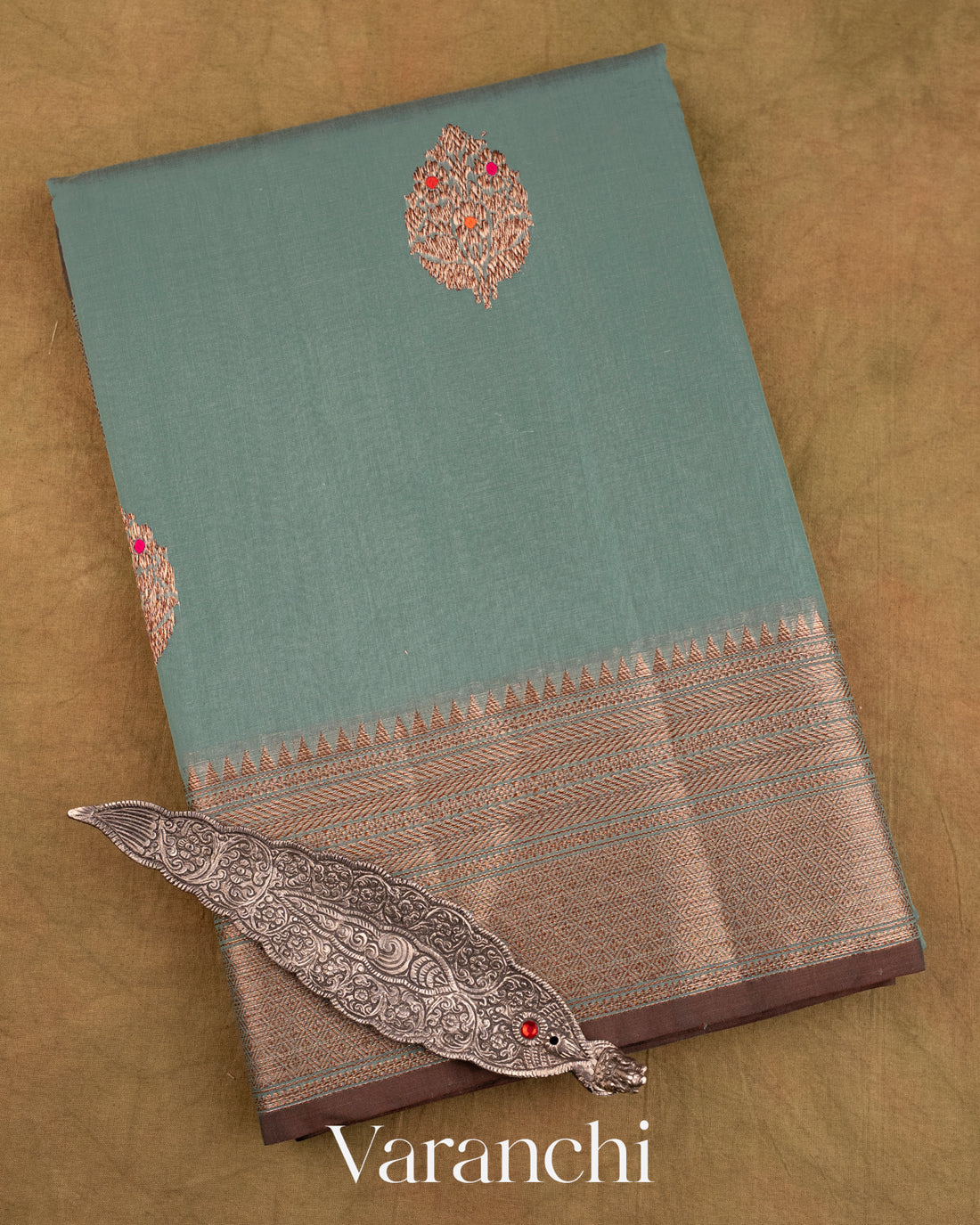 Blue Grey Pure Chanderi Silk Cotton Handloom Saree