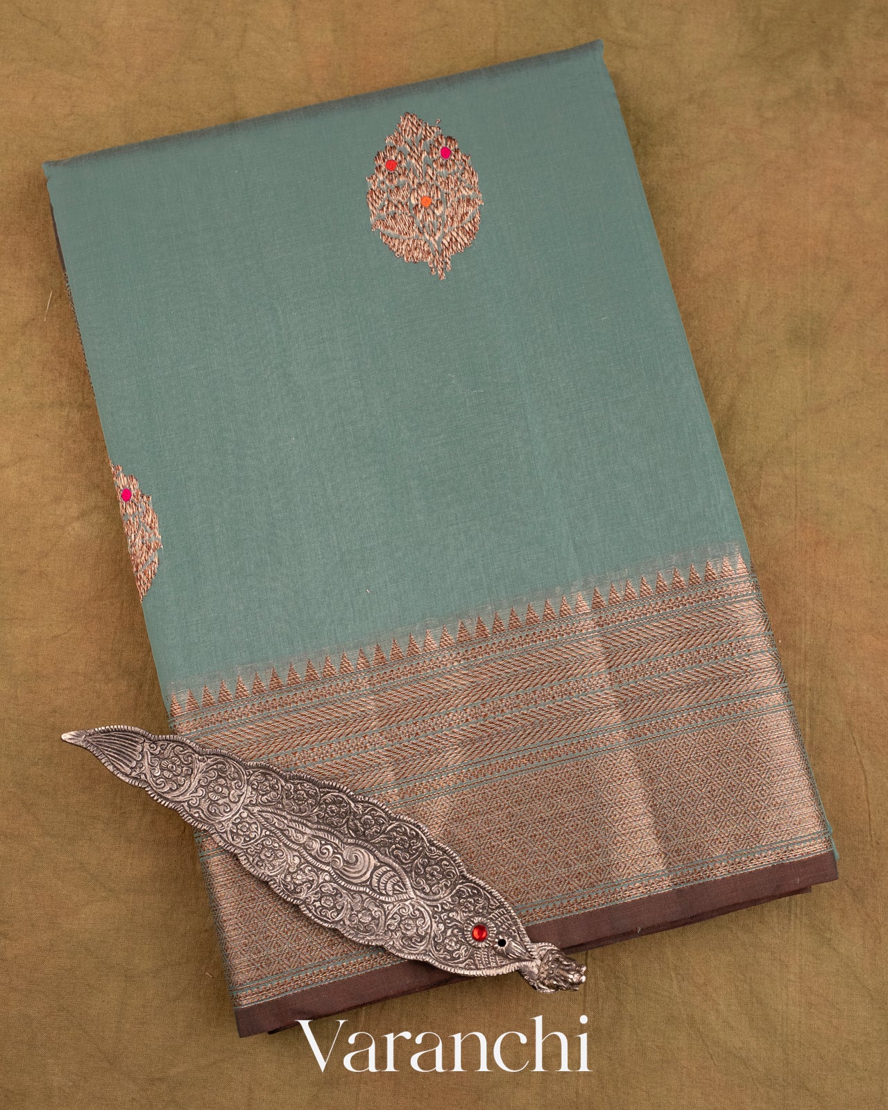 Blue Grey Pure Chanderi Silk Cotton Handloom Saree