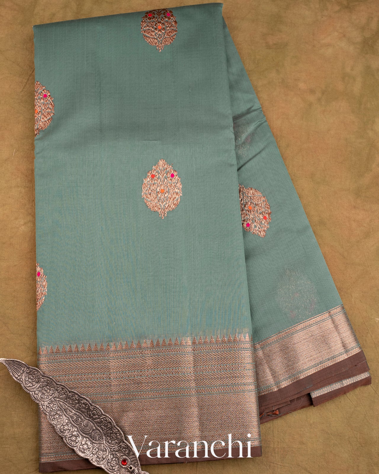 Blue Grey Pure Chanderi Silk Cotton Handloom Saree
