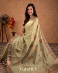 Pale Olive Green Pure Chanderi Silk Cotton Handloom Saree