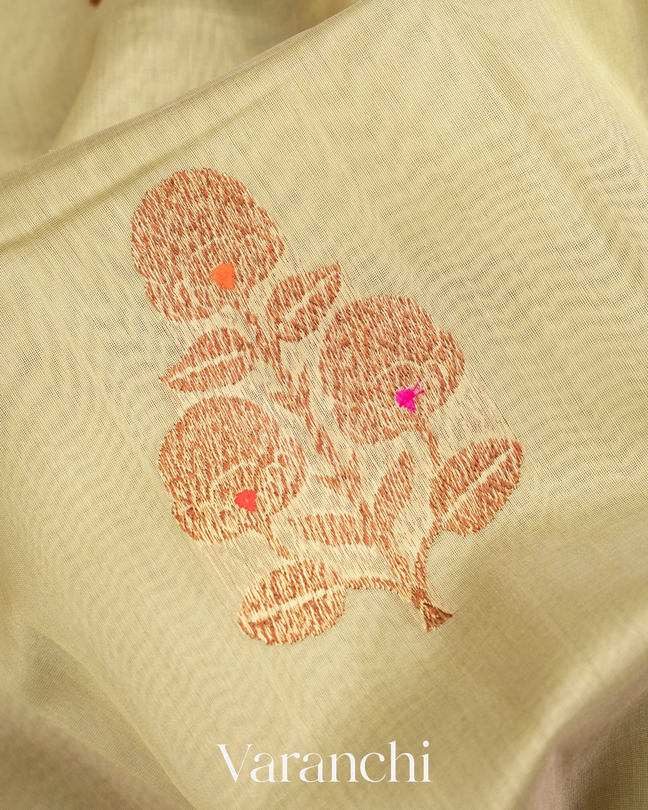 Pale Olive Green Pure Chanderi Silk Cotton Handloom Saree