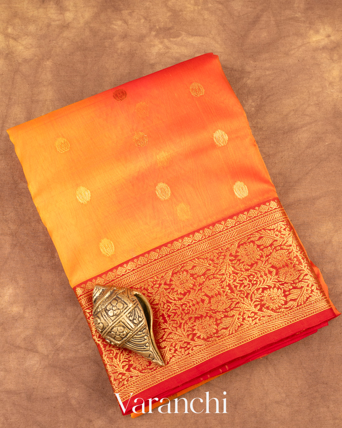 Shades Of Orange Samandar Lehar Pure Chanderi Tissue Silk Handloom Saree