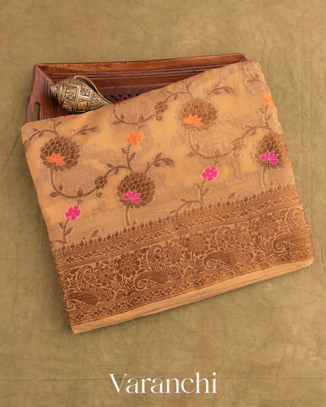 Light Biscuit Pure Chiffon Silk Saree