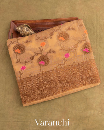 Light Biscuit Pure Chiffon Silk Saree