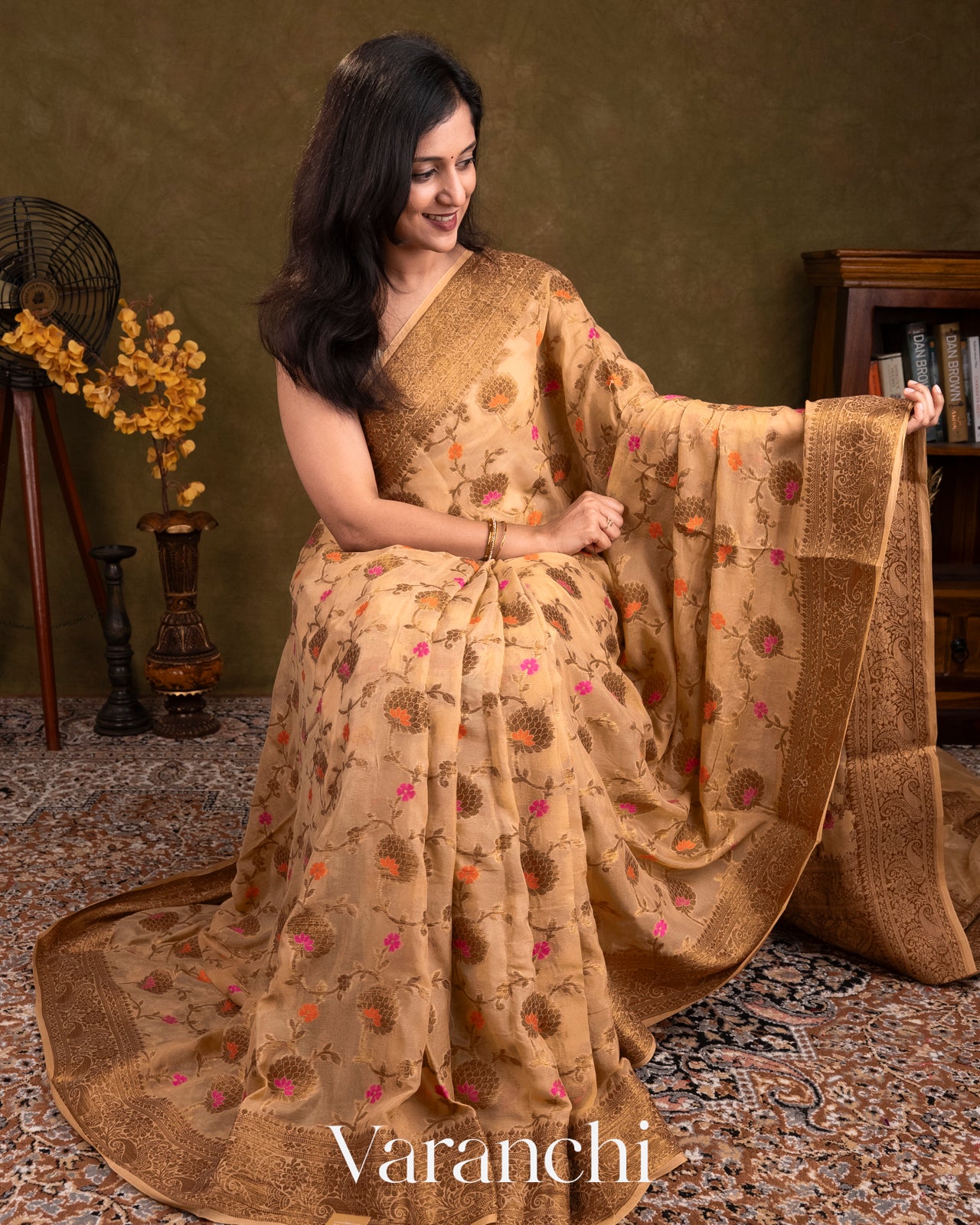 Light Biscuit Pure Chiffon Silk Saree