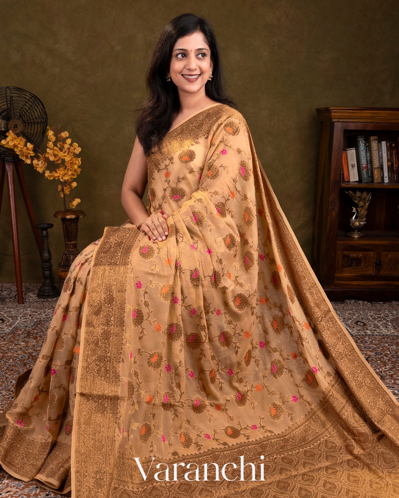 Light Biscuit Pure Chiffon Silk Saree