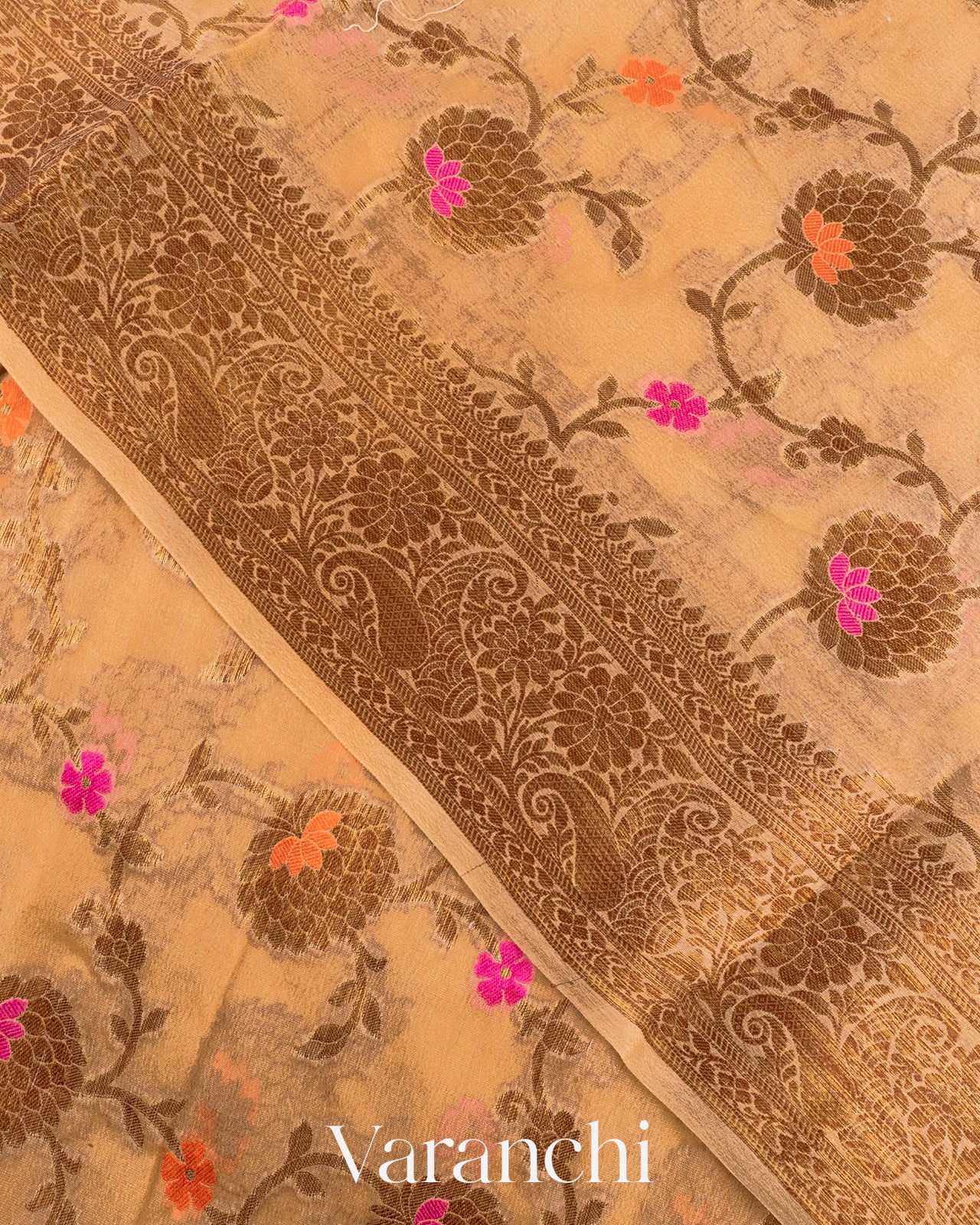 Light Biscuit Pure Chiffon Silk Saree