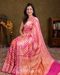 Pink Rangkaat Lehariya Pure Chiffon Silk Saree
