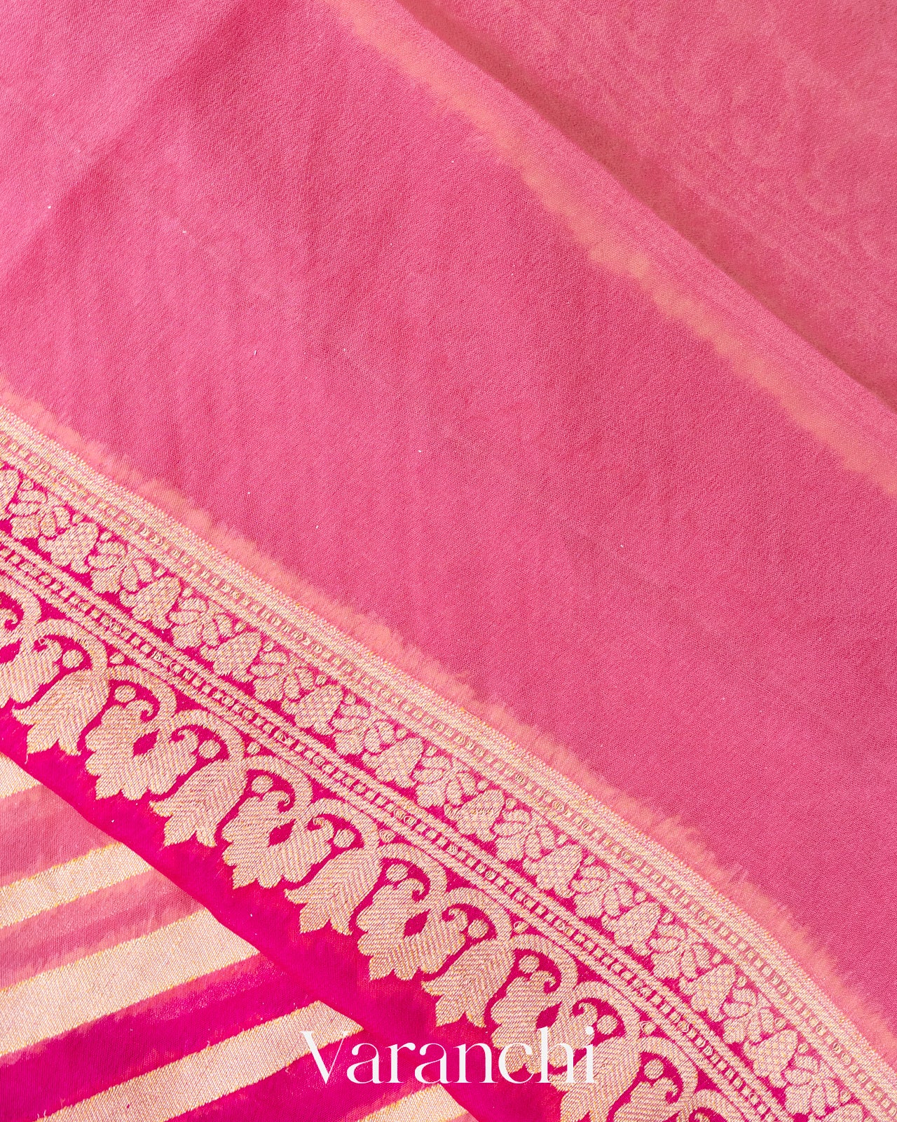 Pink Rangkaat Lehariya Pure Chiffon Silk Saree