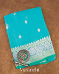 Aqua Blue Pure Chiffon Silk Saree