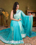 Aqua Blue Pure Chiffon Silk Saree