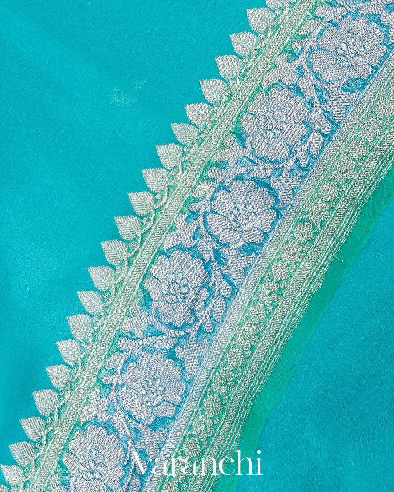 Aqua Blue Pure Chiffon Silk Saree