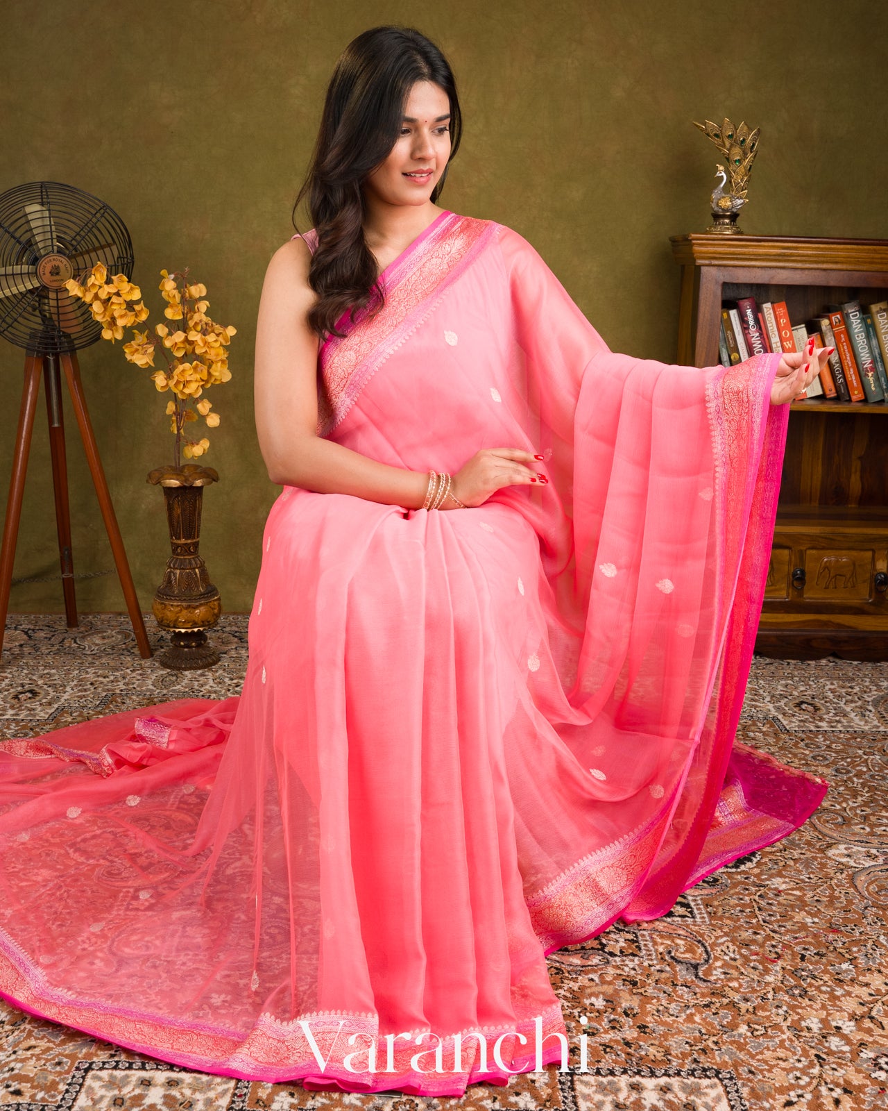 Blush Pink Pure Chiffon Silk Saree 