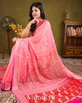 Blush Pink Pure Chiffon Silk Saree 