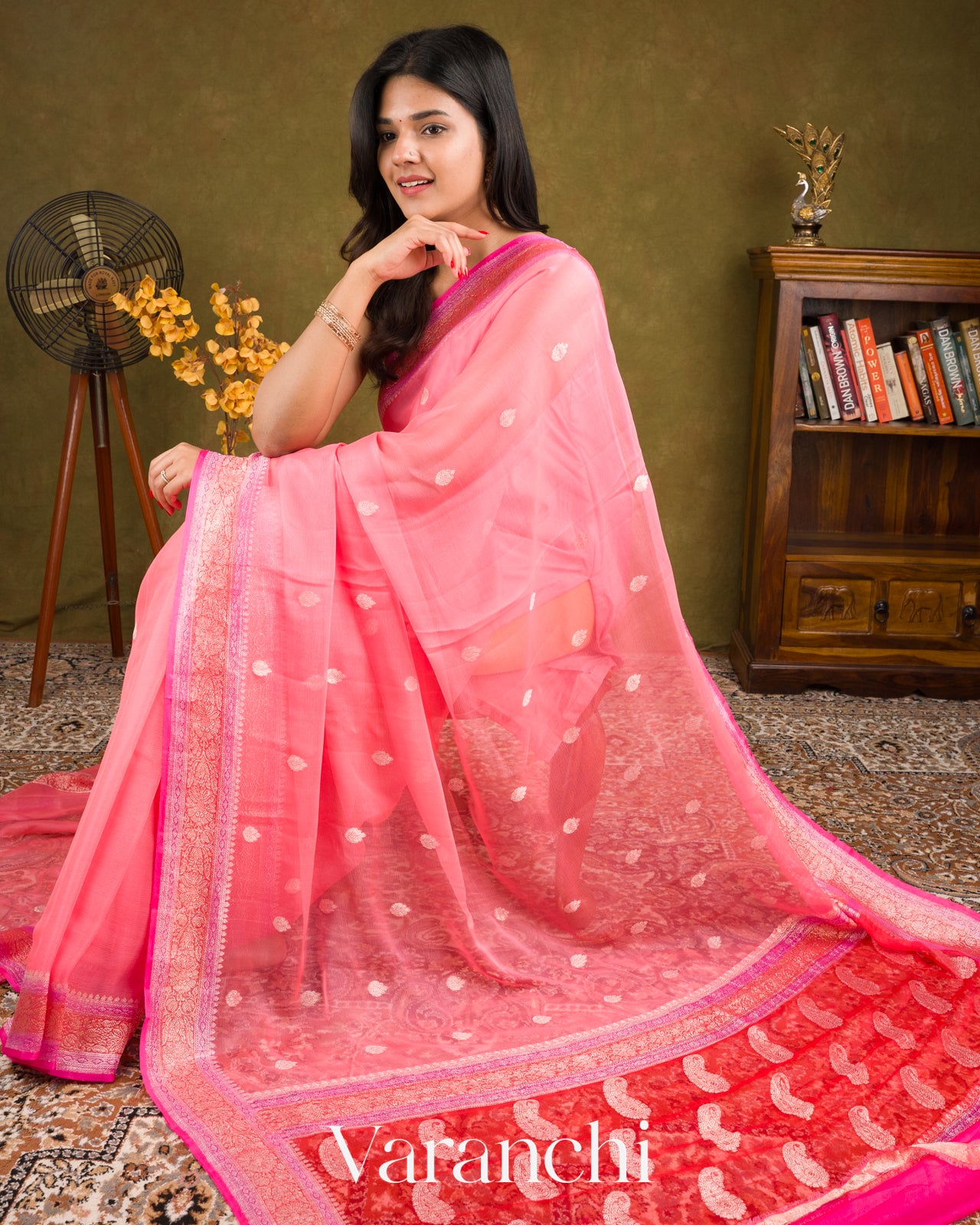 Blush Pink Pure Chiffon Silk Saree 