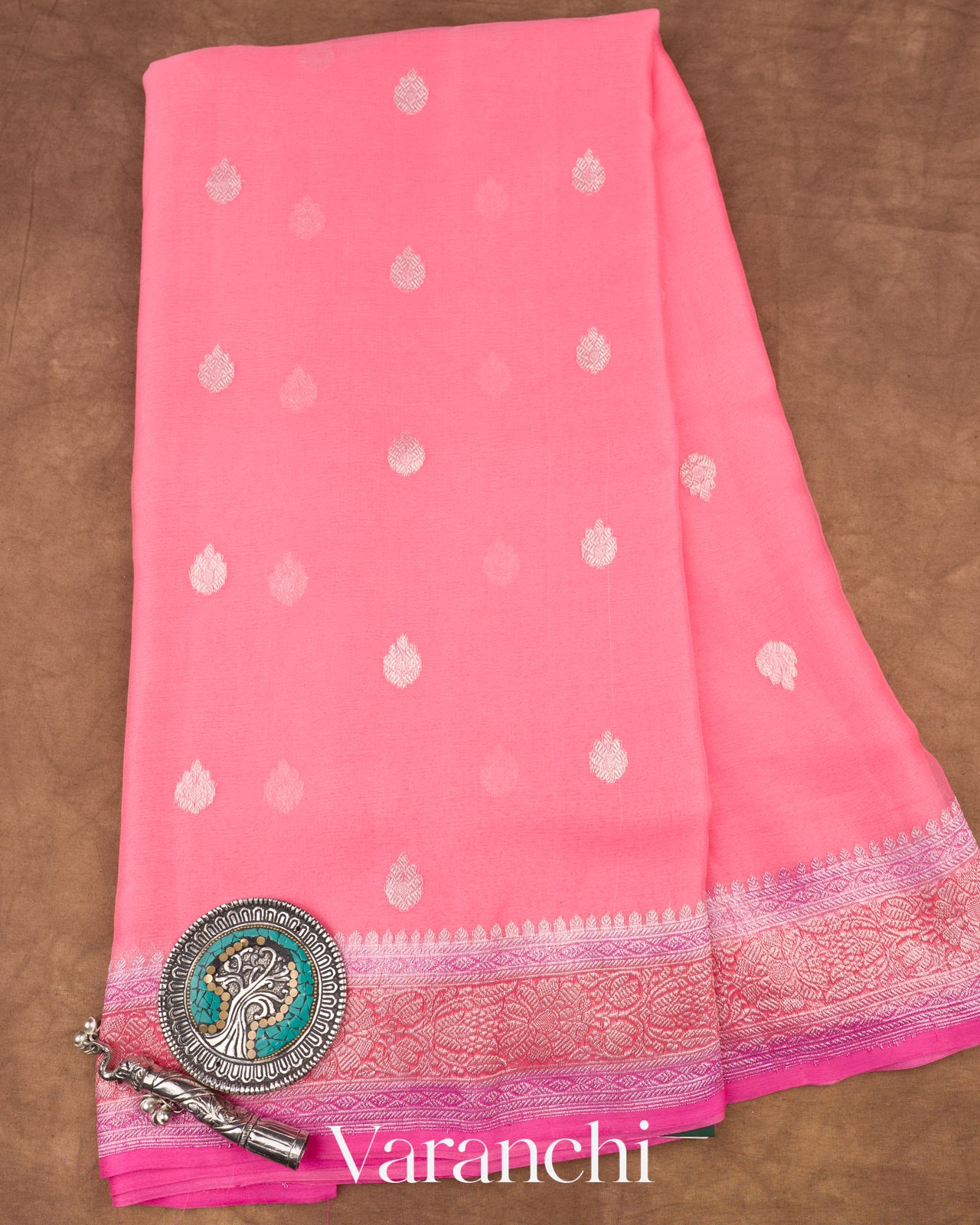 Blush Pink Pure Chiffon Silk Saree 