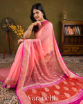 Peach Rose Pure Chiffon Silk Saree