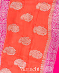 Peach Rose Pure Chiffon Silk Saree
