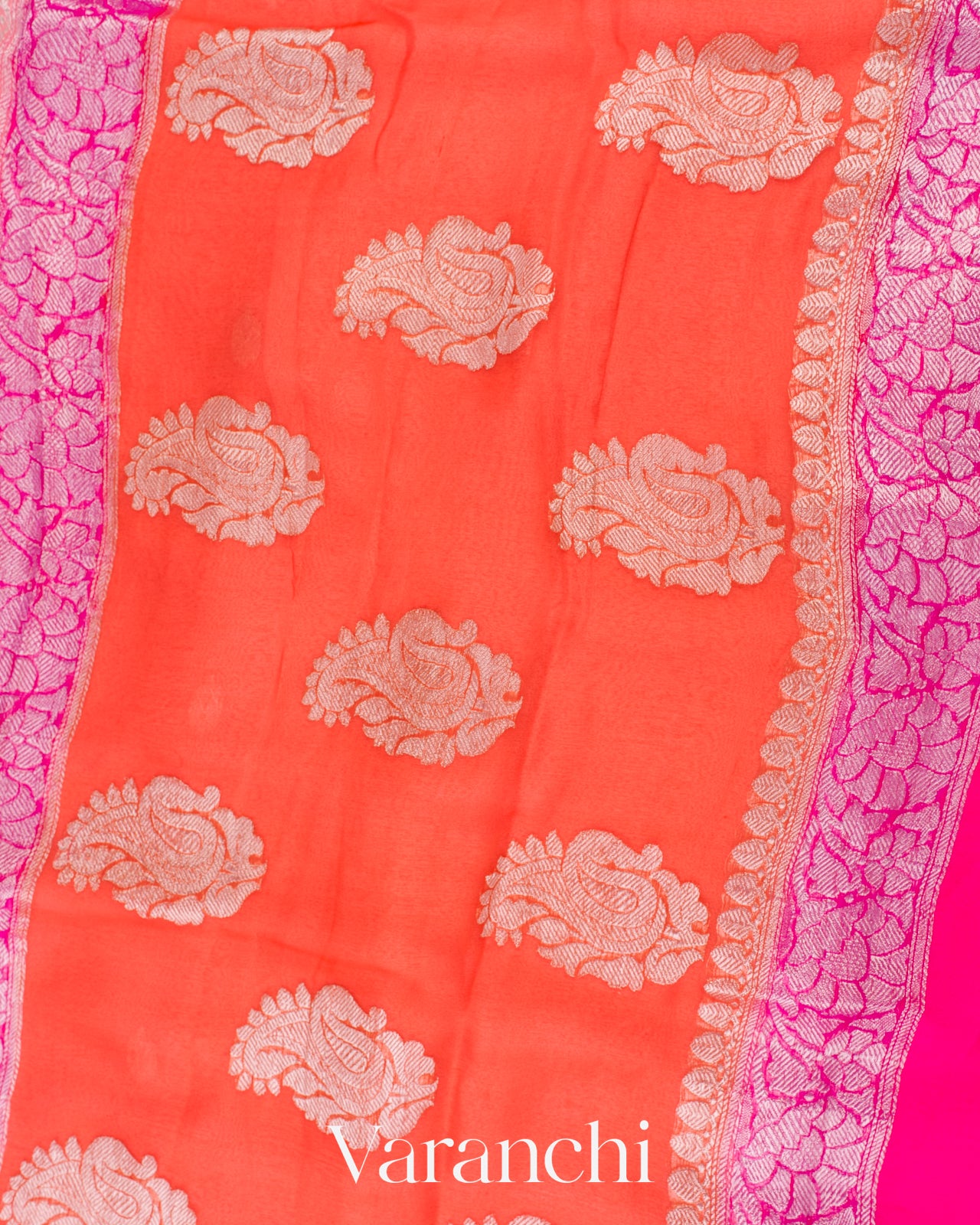 Peach Rose Pure Chiffon Silk Saree