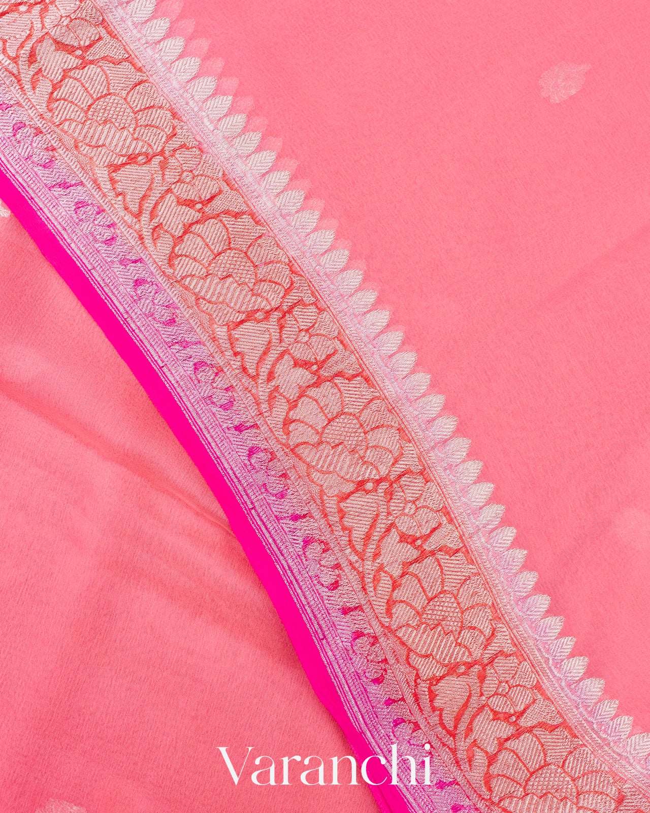 Peach Rose Pure Chiffon Silk Saree