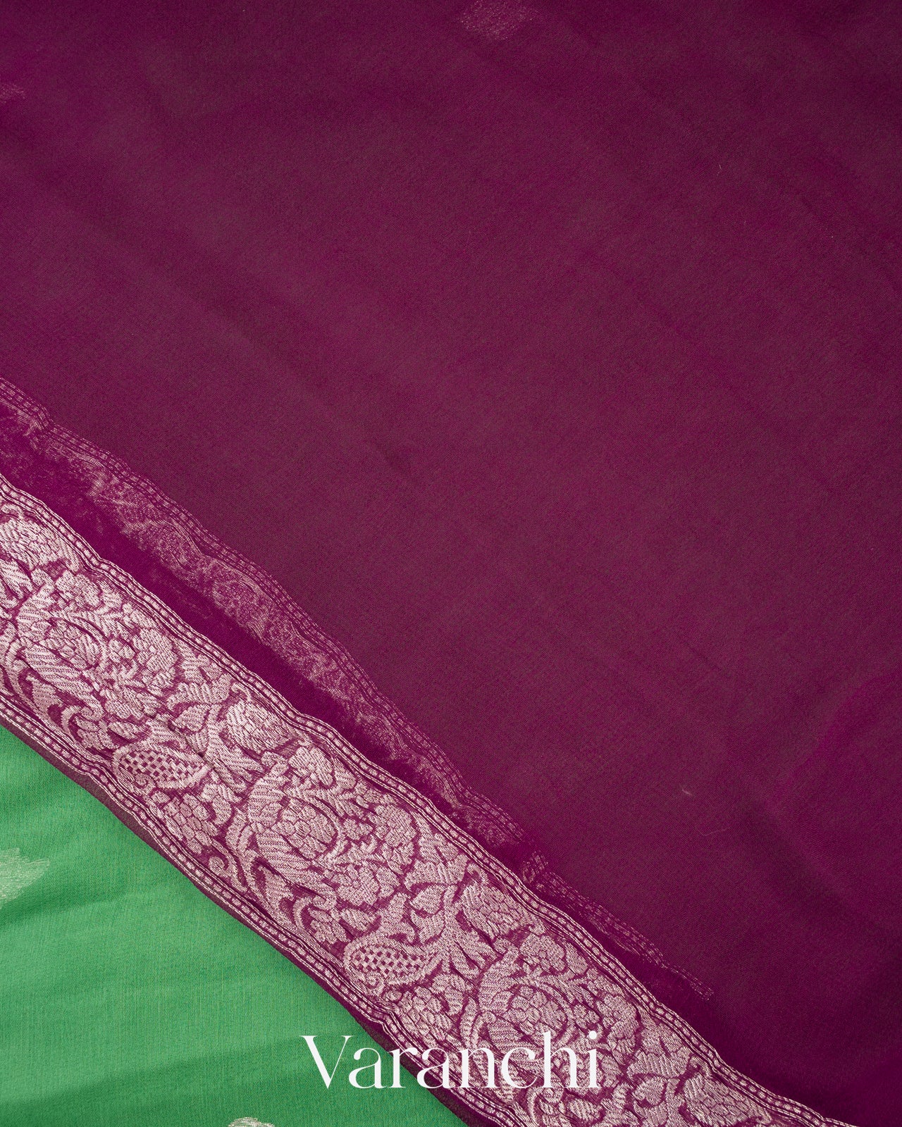 Leaf Green Pure Chiffon Silk Handloom Saree