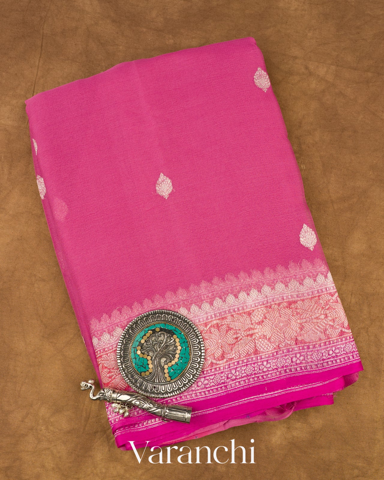 Muted Magenta Pink Pure Chiffon Silk Saree