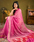Muted Magenta Pink Pure Chiffon Silk Saree