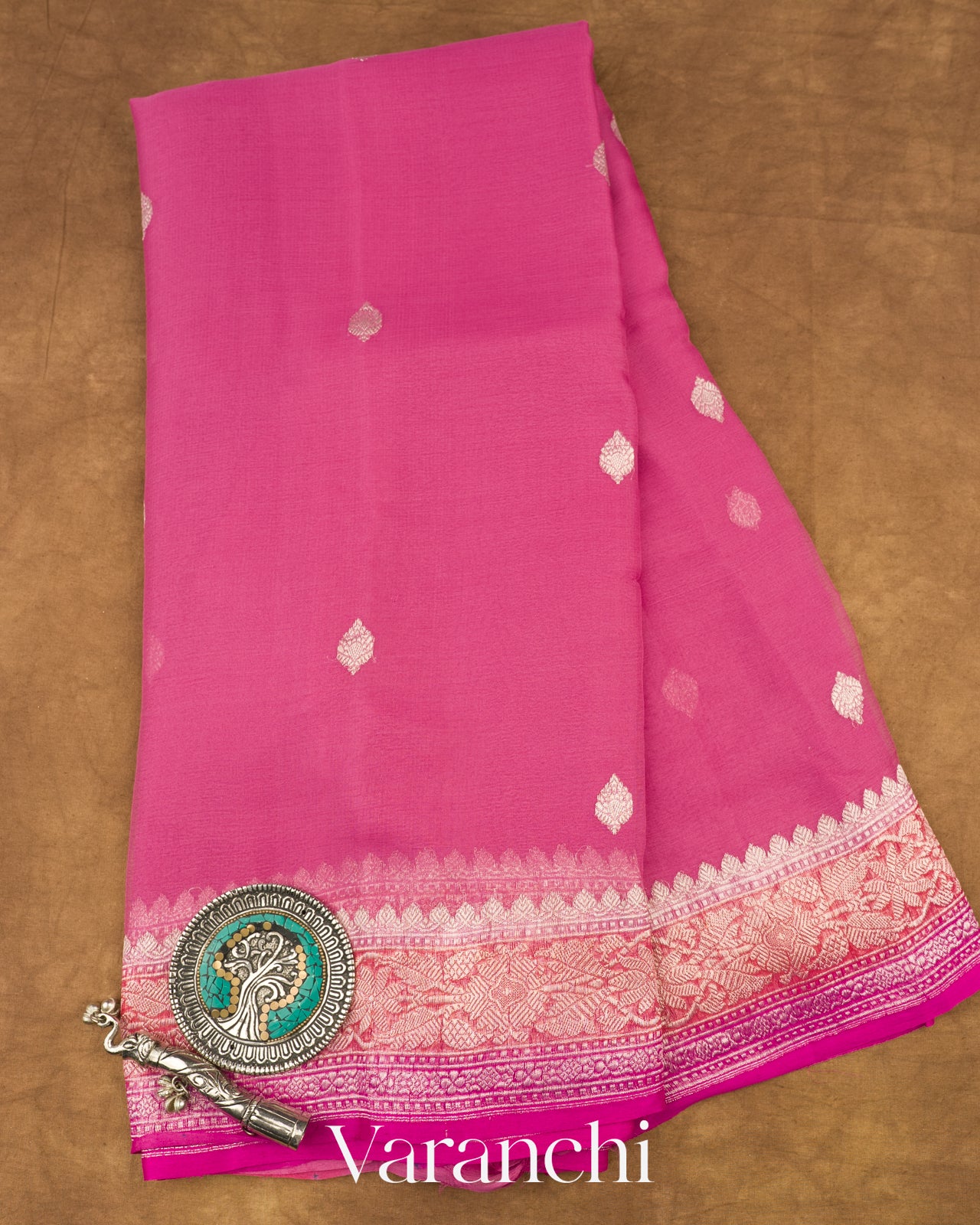 Muted Magenta Pink Pure Chiffon Silk Saree