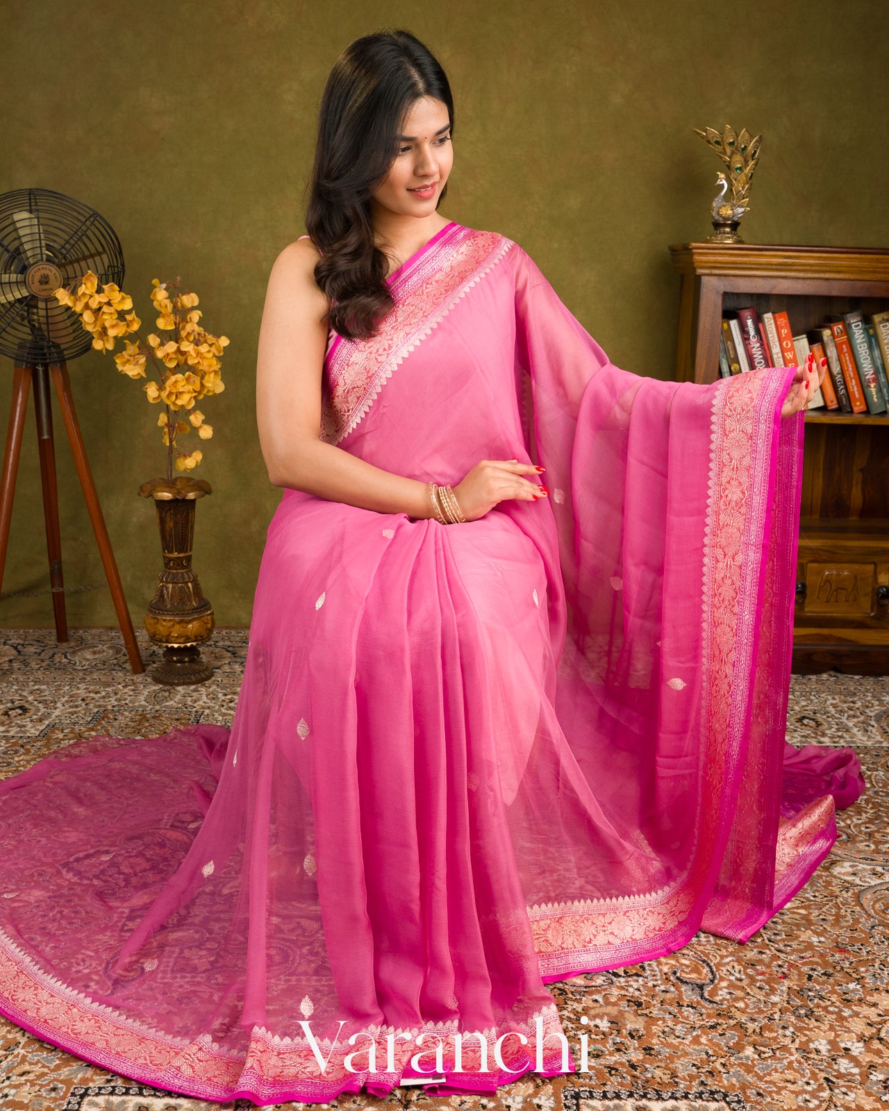 Muted Magenta Pink Pure Chiffon Silk Saree